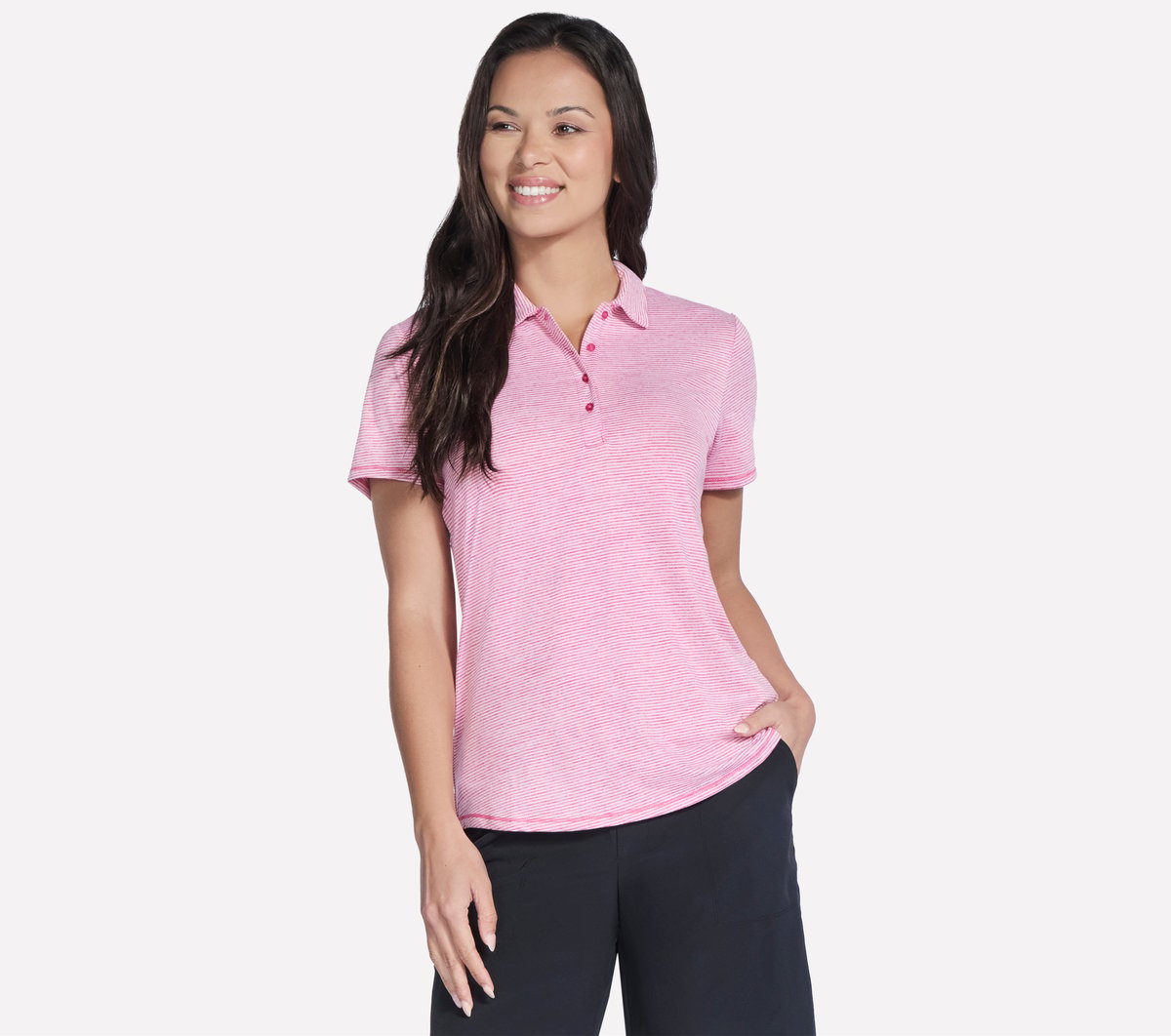 Short Sleeve On The Green Striped Polo | Women Skechers on sale