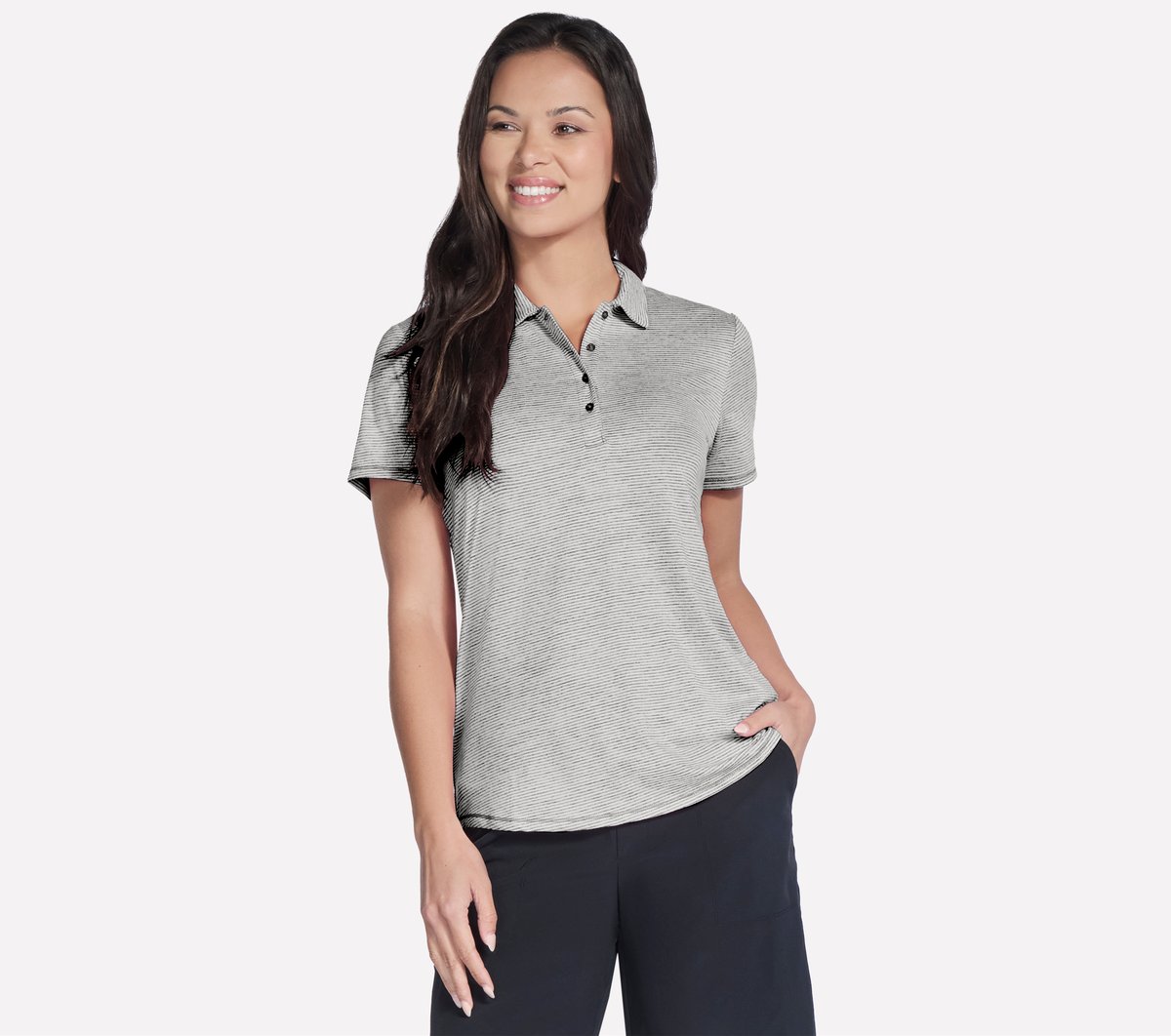 Short Sleeve On The Green Striped Polo | Women Skechers on sale
